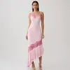 Nuevo vestido de moda europea y americana para mujer con ribete de encaje, ribete de volantes, corte ajustado, sexy, ceñidor de cintura, sin espalda, con tiras