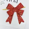 Decoraciones de cinta personalizadas para fiestas navideñas, accesorios de cinta de poliéster para regalos, moños de cinta con lentejuelas hechos a mano para árboles de Navidad