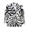 Atacado de Roupas Femininas Transfronteiriças Verão 2026 Novo Estilo Francês Estampa de Zebra Laço na Cintura Ombro Largo Blazer