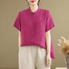 Fotos Reales Camisa de Algodón y Lino 2026 Verano Nueva Camisa con Solapa Pequeña Top Casual Versátil para Mujer Corte Holgado