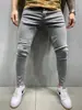TEMU Jeans de mezclilla nuevos para hombre europeos y americanos AliExpress transfronterizos estilo ins corte ajustado alta elasticidad jeans pitillo para hombre en azul claro