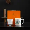 Set de regalo de tres piezas para taza de agua color jade, taza de oficina de porcelana blanca, taza de té de cerámica para el hogar, regalo de negocios para clientes