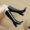 Botas de Tacón Alto para Mujer 2025 Nuevo Otoño e Invierno Look Adelgazante Botas por Encima de la Rodilla Tacón Grueso Marrón Boca en V Punta Cuadrada Botas Altas
