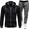 Conjunto deportivo casual de otoño e invierno con empalme para hombre, chaqueta con capucha de manga larga y pantalones largos