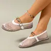 Sandálias de Peixe Vazadas com Bico Redondo Estilo Mary Jane Europeias e Americanas para Mulheres Verão Novo Fivela de Metal Sandálias de Tamanho Grande Transfronteiriças