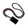 Pingente de conta redonda de obsidiana preta natural, colar com pingente quadrado de obsidiana, acessório de corrente de suéter DIY atacado