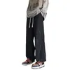 Outono e Inverno 2025 Nova Marca Tendência Calça de Veludo Cotelê Esportiva Reta com Forro de Lã Calça de Moletom Masculina Casual Solta de Perna Larga