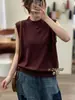 Nuevo Chaleco de Punto sin Mangas de Cuello Medio Alto Otoño Holgado Adelgazante Simple Versátil Color Sólido Top de Punto Mayoreo