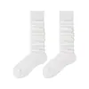 Calcetines Altos de Rayas Verticales Rojas de Alta Gama para Mujer, Calcetines Slouch de Caña Media de Nicho de Moda, Calcetines de Algodón Suaves y Cómodos Sin Costuras