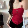 Camisola Cálida de Terciopelo Alemán Cepillado para Otoño e Invierno con Almohadilla en el Pecho Color Puro Ajustada Ropa Exterior Top Básico Interior sin Mangas para Mujer