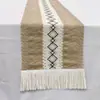 Camino de mesa nórdico simple y lujoso de algodón y lino con bloqueo de color y borlas, mantel largo para decoración de mesa de té festiva, venta al por mayor