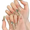 Yihe Original [Lazo Mar Estelar] Lujo Ligero Gato Sonriente Ojo de Gato Zirconia Brillante Diamante Triturado Uñas Portátiles Hechas a Mano