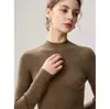 Suéter de lana de cuello medio para mujer, nuevo suéter corto de moda, capa base sin costuras ajustada