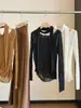Camiseta texturizada y elegante de hombros descubiertos con cintas y estampado de ondas para mujer, nuevo top de manga larga ajustado para principios de otoño