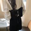 Conjunto Coreano Ins2026 Nuevo Diseño Otoño Temprano Camisola de Terciopelo con Lazo + Falda de Línea A para Mujer