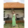 Vestido de lunares estilo francés con cuello halter para mujer, elegante vestido verde de verano, vestido body ajustado a la cintura, vestido largo de vacaciones