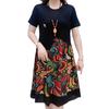 Vestido de Verano Nuevo Estilo con Empalmes de Manga Corta para Mujeres de Mediana Edad y Mayores, Vestido de Longitud Media de Moda que Cubre el Vientre y Adelgaza para Madres