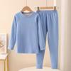Ropa Interior Base Cálida de Otoño e Invierno para Niños, Traje de Ropa y Pantalones de Otoño de Seda de Cachemira Monocromático para Estar en Casa