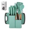 Juego de utensilios de cocina simples de silicona de 19 piezas utensilio de cocina de silicona mango de madera espátula cuchara juego de cuchillos de cocina de acero inoxidable