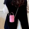 Mini bolso patchwork, nuevo y exquisito bolso cilíndrico, bolso de cadena tipo cubo, bolso cruzado de cadena de color liso para mujer