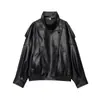 Chaqueta Abrigo de Cuero Sintético Versátil de 3 Colores con Cuello Alto, Popular, de Moda, Transfronteriza Europea y Americana, para Aliexpress Amazon