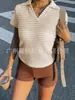 Exportação Europeia e Americana da Amazon Camiseta Simples Listrada Feminina de Verão Confortável Solta Gola Polo Decote em V Profundo Manga Curta Malha