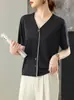 Fábrica Dalan Suéter de Lyocell Tencel de 16 agujas Cárdigan de pico suelto de manga corta de verano fino Ropa para mujer Venta al por mayor Personalización