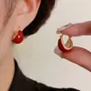 Brincos de Argola Vermelhos com Gota de Óleo e Pontos de Diamante Estilo Retro Francês Personalidade Luxo Leve Versátil Alto Padrão para Mulheres