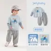 [7A Antibacteriano] Conjunto de Duas Peças para Meninas, Moletom Listrado de Outono para Meninos, Conjunto Infantil, Roupa de Outono com Manga Longa para Bebês