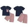 Nuevo Traje de Shorts de Manga Corta con Cuello Redondo, Absorbente de Sudor y Transpirable para Bebés y Niños Pequeños Niños, Estilo Europeo y Americano, Día de la Independencia, Verano 2025