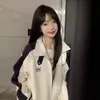 Cárdigan Retro Americano con Cuello Alto y Bloques de Color, Sudadera con Capucha y Mangas Raglán para Mujer, Chaqueta Top Estilo Universitario Otoño e Invierno para Pareja