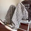 Calça Xadrez Tie-Dye de Veludo Cotelê para Homem, Marca Tendência Outono e Inverno, Acolchoada com Lã Espessa, Solta, Reta, Casual, Quente