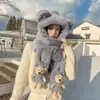 Set de Tres Piezas para Niños y Bebés: Gorro de Oso para Padres e Hijos, Bufanda Integrada, Grueso, Lindo, de Felpa, Bufanda, Guantes