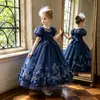 Vestido formal para niña mangas abullonadas largo vestido de florista para boda gasa fina disfraz de actuación para niñas en stock venta al por mayor