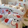Ins caricatura terciopelo de leche juego de cama de cuatro piezas engrosado y felpudo sábana funda de edredón invierno terciopelo de doble cara cálido dormitorio tres juego de 4 piezas