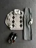 Suéter Tricô Jacquard Acolchoado Estilo Old Money para Homens, Tricô de Inverno com Gola Polo Retrô Americano de Alta Inteligência