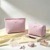 Nuevo Neceser con Lazo de Patrón de Gofre, Dulce y Fresco, Bolso de Mano de Gran Capacidad, Bolsa de Almacenamiento para Viajes y Negocios, Transfronterizo