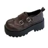 Mocasines Brogue Tallados para Mujer 2026 Nuevo Otoño Zapatos con Plataforma para Aumentar Altura Estilo Británico Retro Punta Redonda Zapatos Pequeños de Cuero
