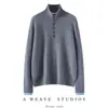 Suéter de cashmere em blocos de cor para mulheres, gola alta, mangas compridas, modelagem solta, casual, versátil e projetado para parecer um conjunto de duas peças.