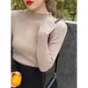 Camiseta Básica de Cuello Medio para Mujer, Estilo Otoño e Invierno, Suéter Delgado de Manga Larga, Corte Ajustado, Top de Punto Versátil