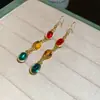 Pendientes Ovalados Geométricos Incrustados con Diamantes Vintage y Collar, Cadena para Clavícula de Lujo Ligero de Nicho, Juego de Joyería Retro