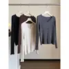 Nuevo Llegado de Otoño Cárdigan de Punto Acanalado para Mujer Simple Elegante Delgado Top Base