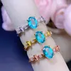Anillo Brillante de Topacio Paraíba Neón con Piedra Principal de 5*7mm, Completamente Limpio y con Excelente Color de Fuego, Montado en Plata S925