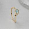 Anillo ajustable con apertura en forma de pera, con forma de estrella, luna y circón, chapado en cobre de alta retención de color, oro real de 14 k, gota de agua