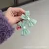 Pinzas para el pelo dulces y lindas de Otoño e Invierno para niños, Mini pasadores de lazo de tela de terciopelo verde claro, Pinzas laterales, Pinzas para el flequillo