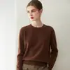 Suéter de punto de cuello redondo para mujer, suave y agradable para la piel, 100% cachemir, para otoño e invierno, color liso, cálido, de manga larga, capa base de punto versátil