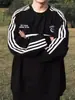 Sudadera con cuello redondo y tres rayas de diseño nicho retro americano para hombre, marca de moda Otoño e Invierno, top simple holgado para hombre