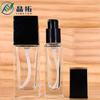 Botella de base líquida Guangzhou Jingtuo, subbotella de cosméticos al vacío, prensa de loción de agua, tapa negra, botella cuadrada de vidrio