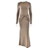 Estilo Europeu e Americano Transfronteiriço Outono 2024 Nova Moda Mais Vendido Saia Longa Gola Redonda Manga Longa Elegante Slim Cor Sólida Vestido
