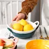 Tazón de cerámica de color macarrón, forma irregular, doble asa, para uso doméstico, vajilla, tazón para ensalada de frutas, tazón para fideos para estudiantes, tazón para postres
